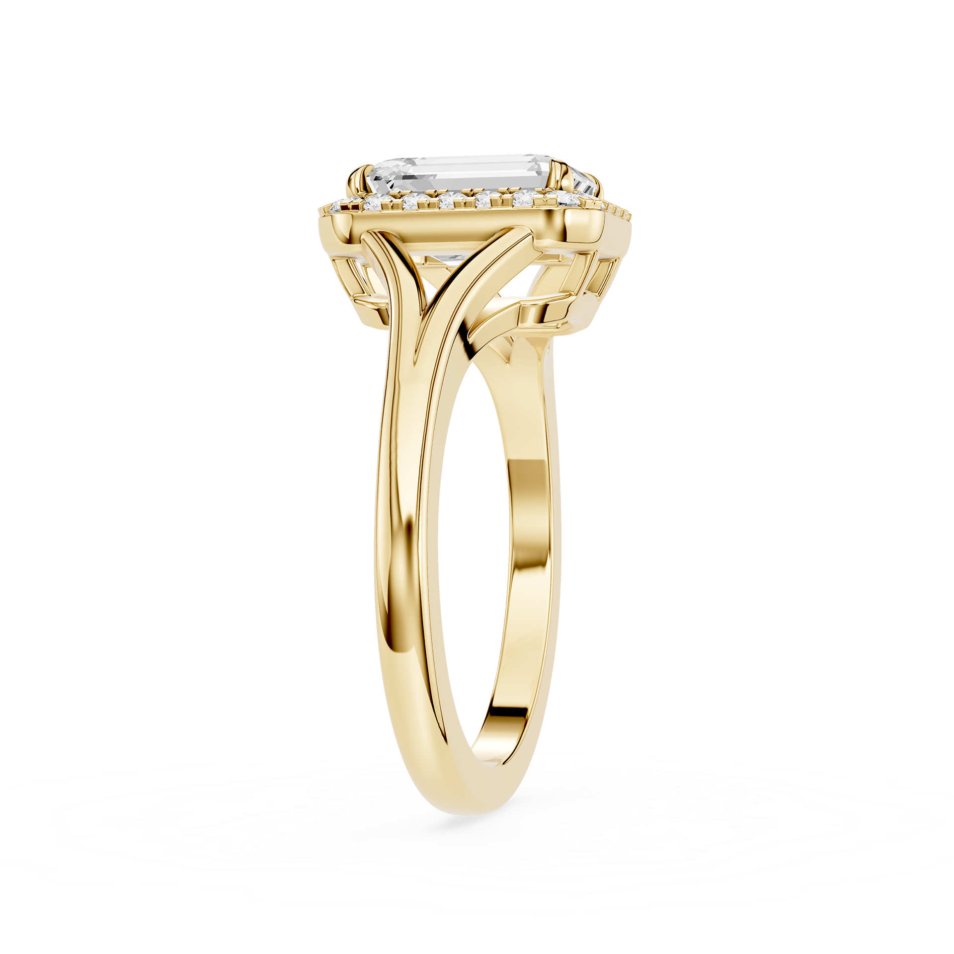 Gold ring with a diamond on a white background