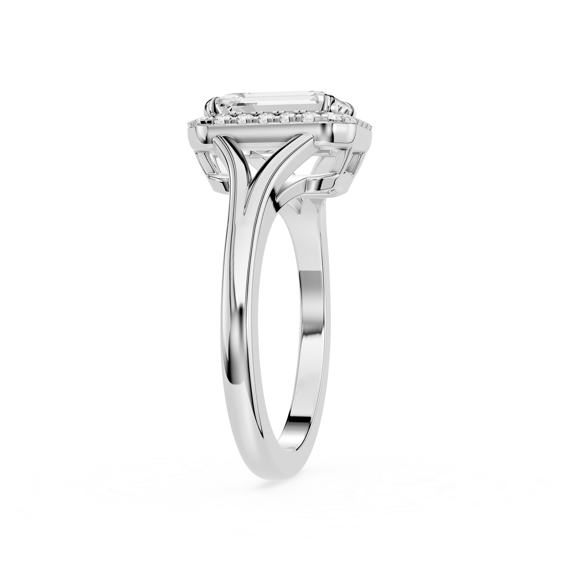 Silver ring with a diamond on a white background