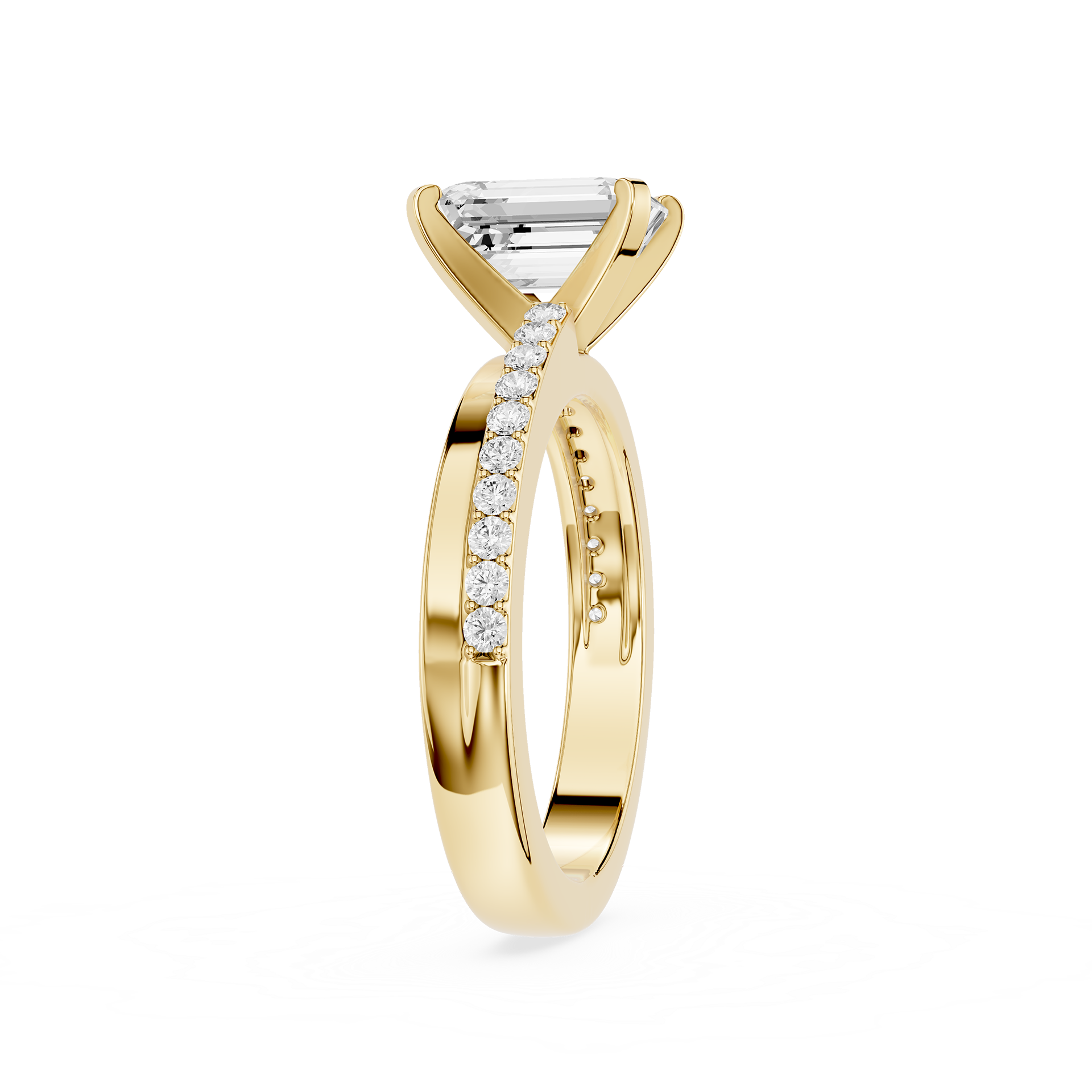 Gold ring with a diamond on a white background