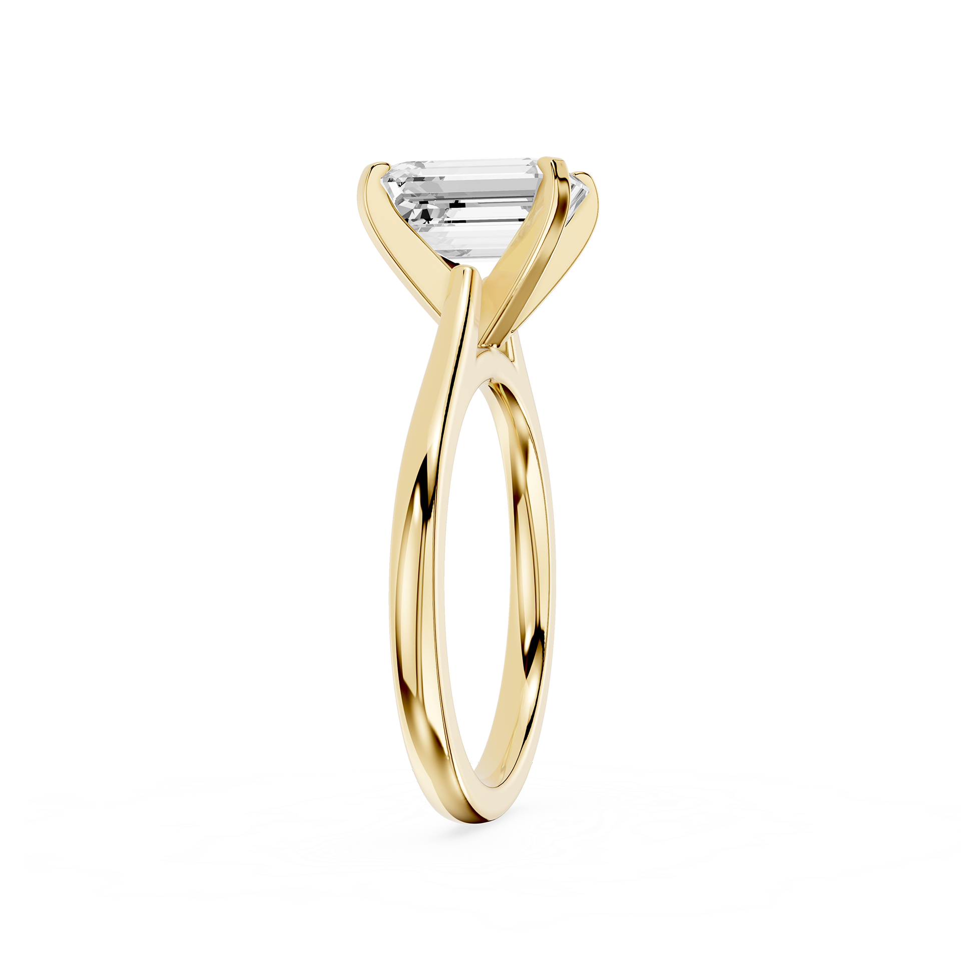 Gold ring with a diamond on a white background