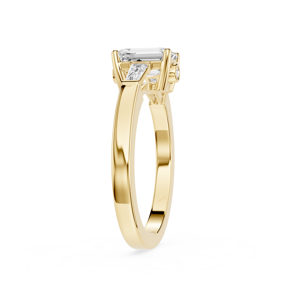 Gold ring with a diamond on a white background