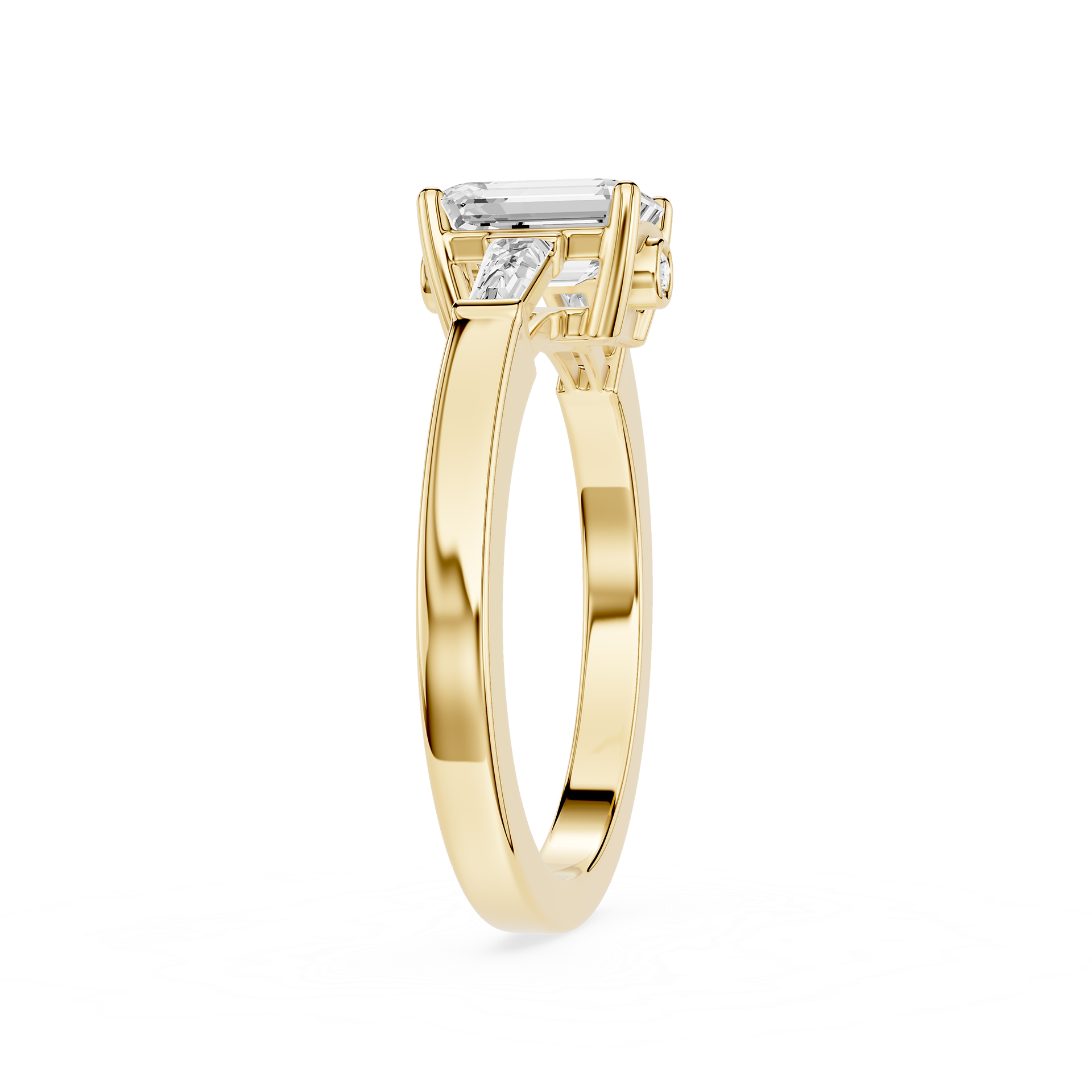 Gold ring with a diamond on a white background