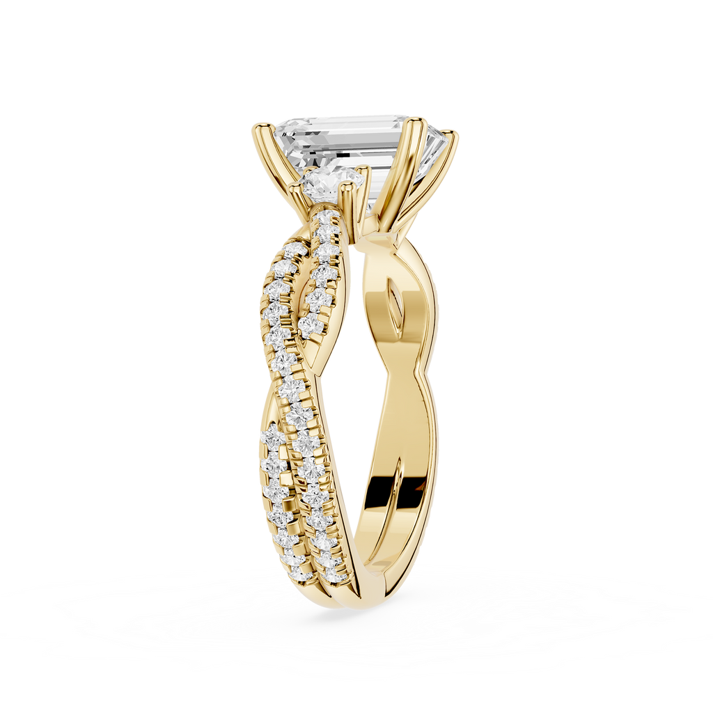 Gold ring with a diamond on a white background