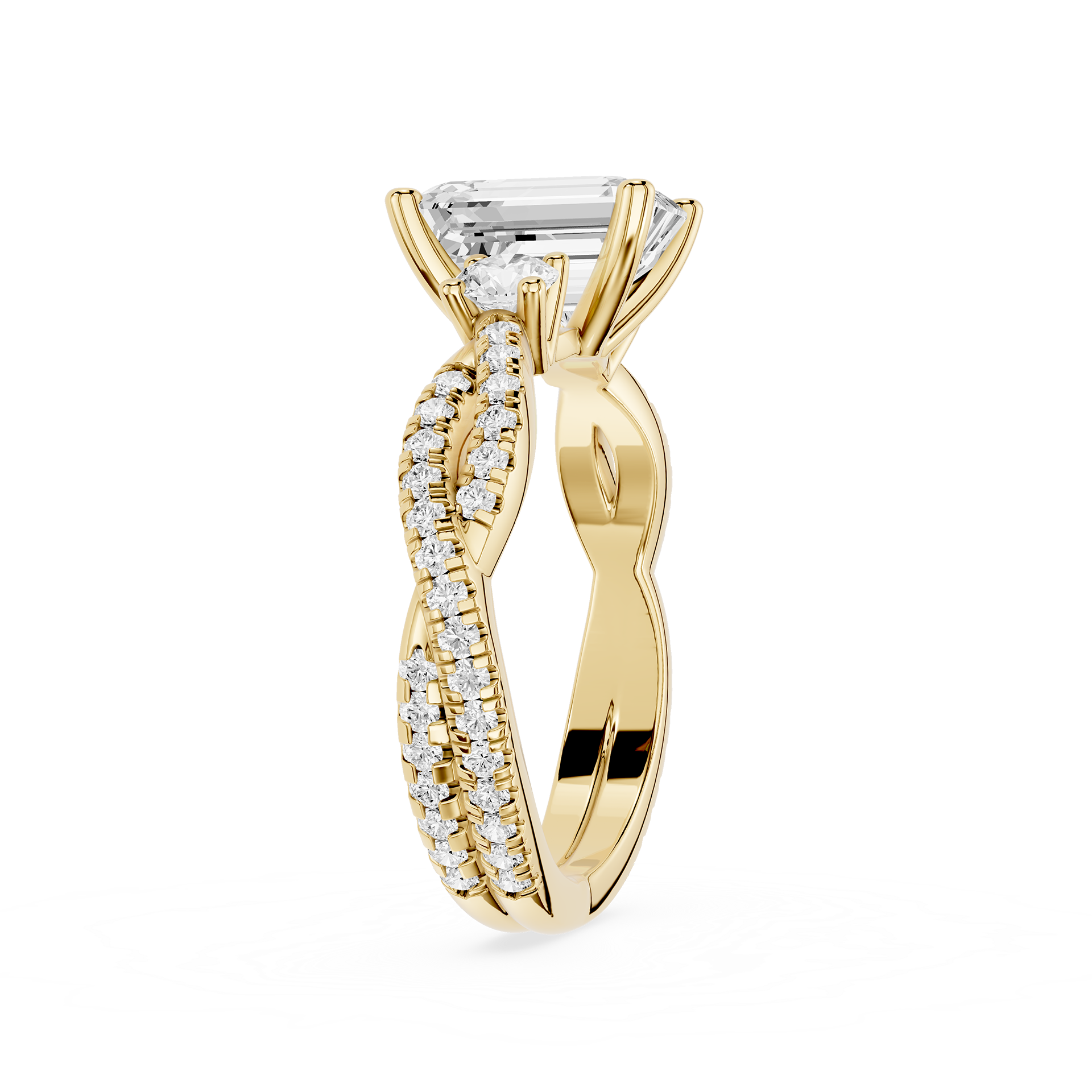 Gold ring with a diamond on a white background