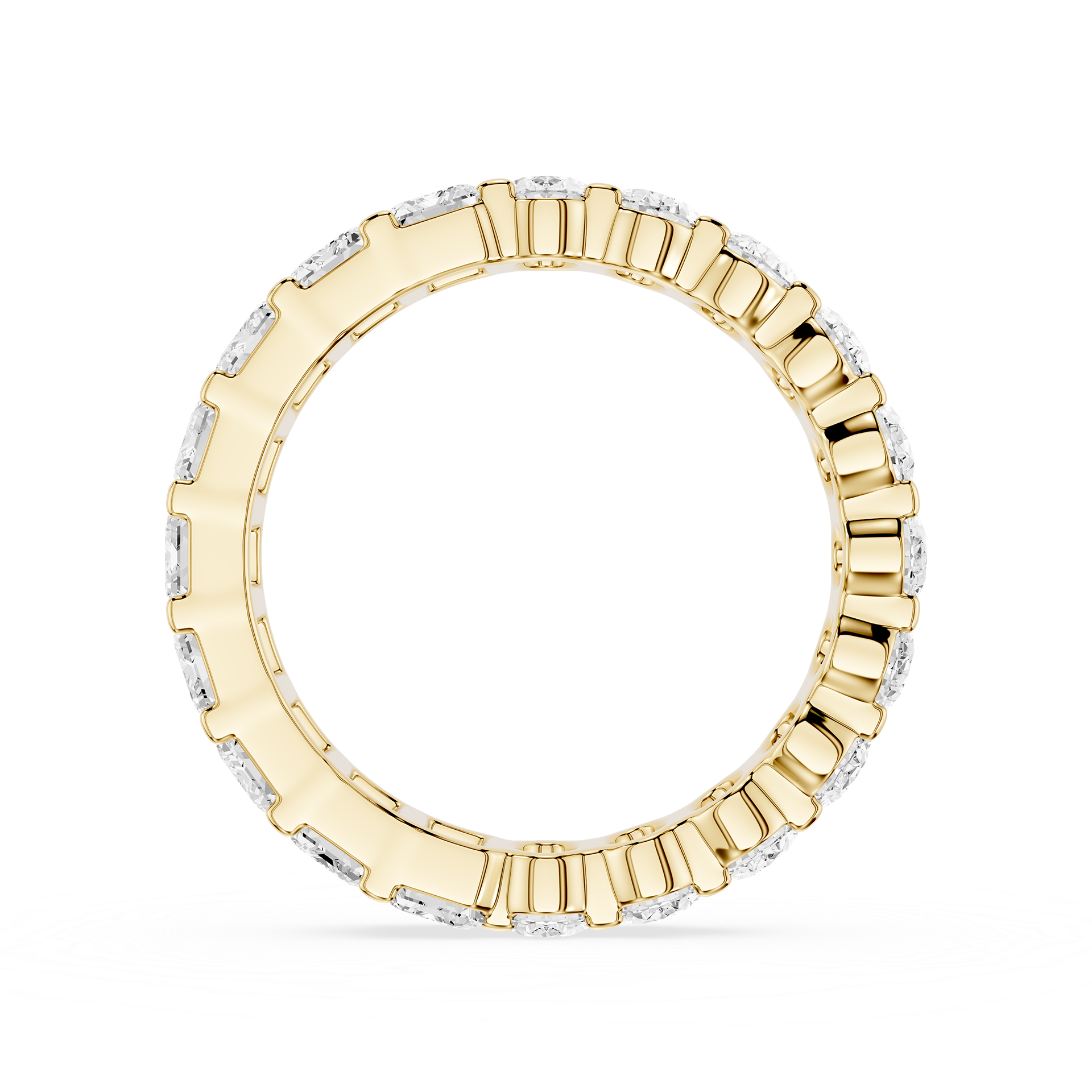 Gold ring with diamond accents on a white background