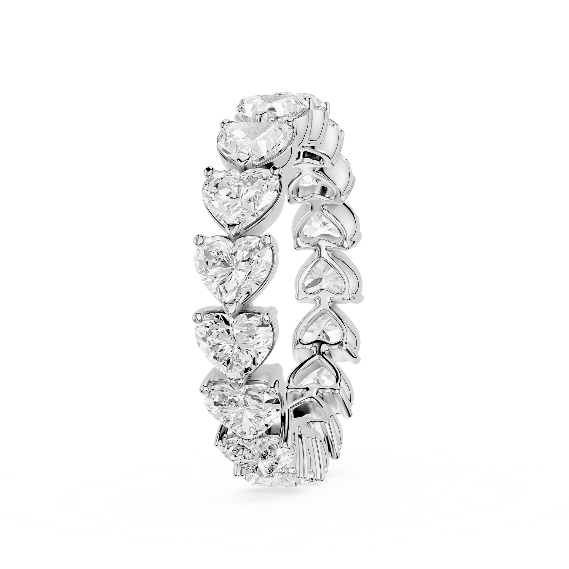 Diamond earring with heart-shaped stones on a white background