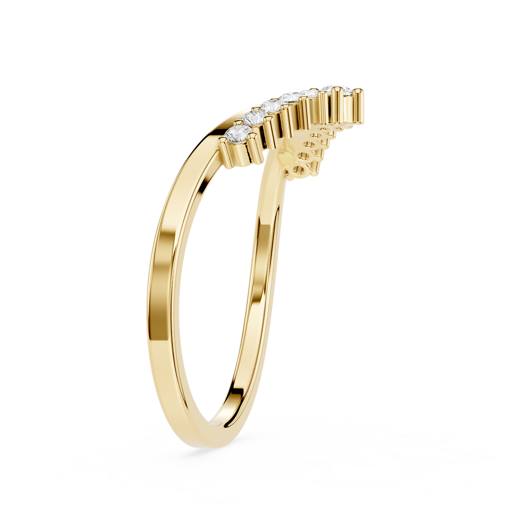 Gold ring with diamond accents on a white background