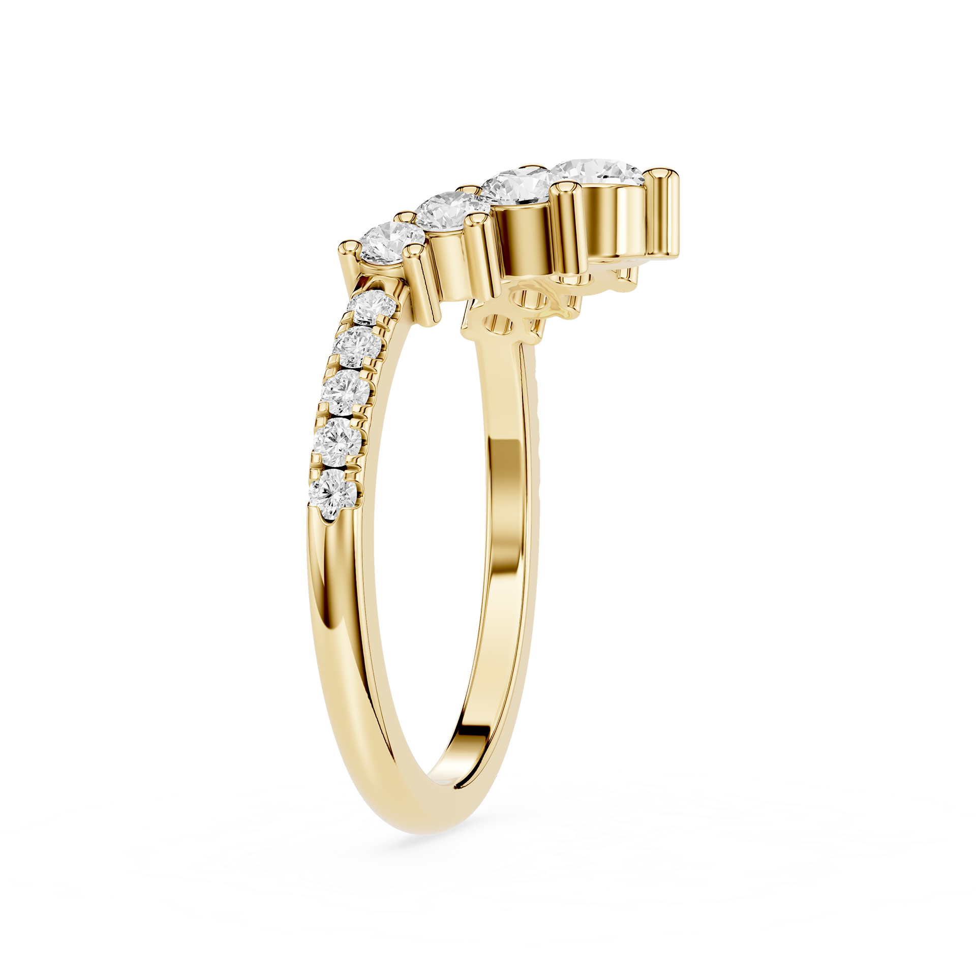 Gold ring with diamond accents on a white background