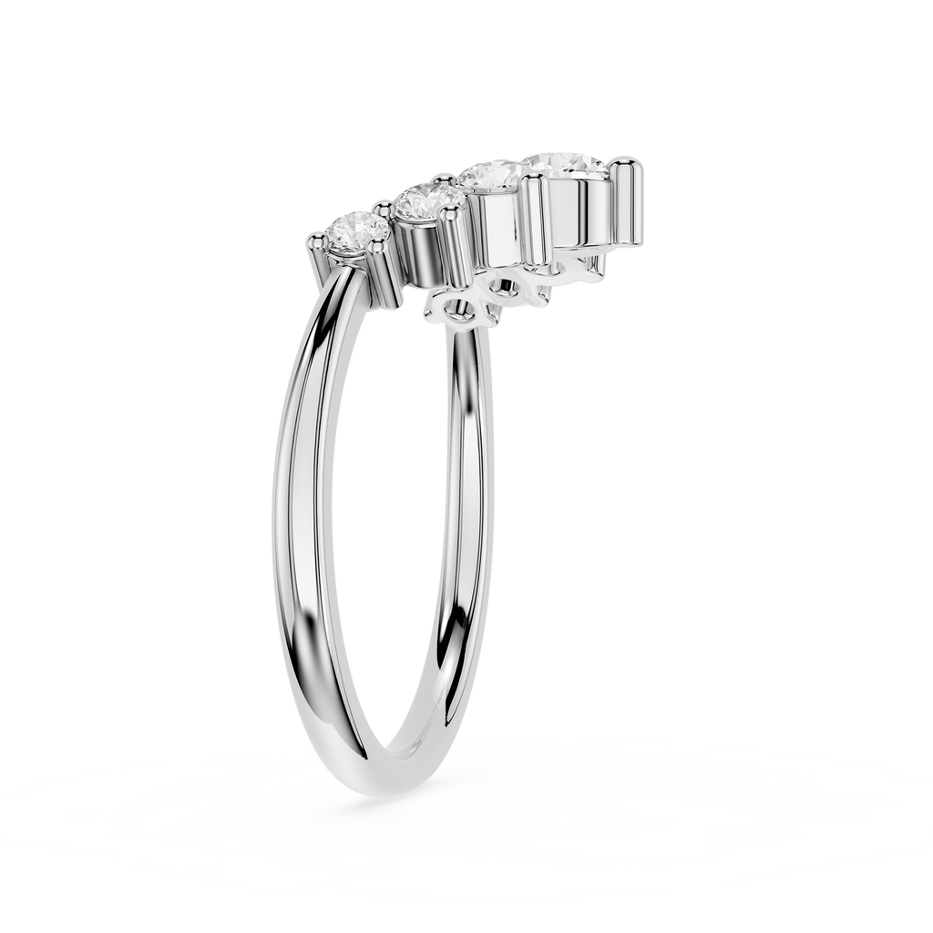 Silver ring with three diamonds on a white background