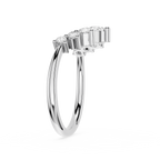 Silver ring with three diamonds on a white background