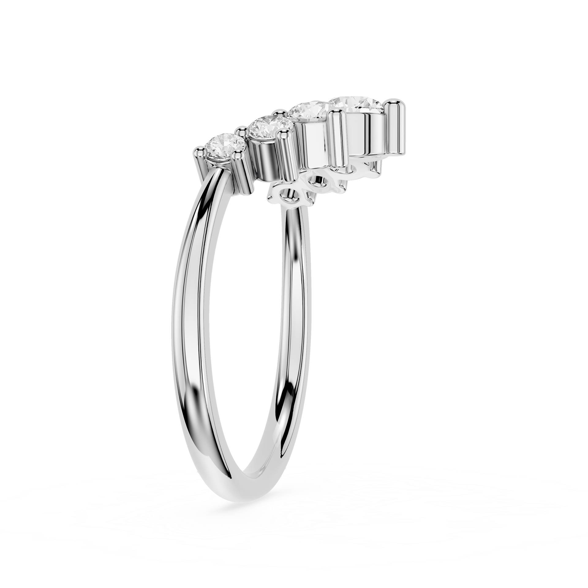 Silver ring with three diamonds on a white background