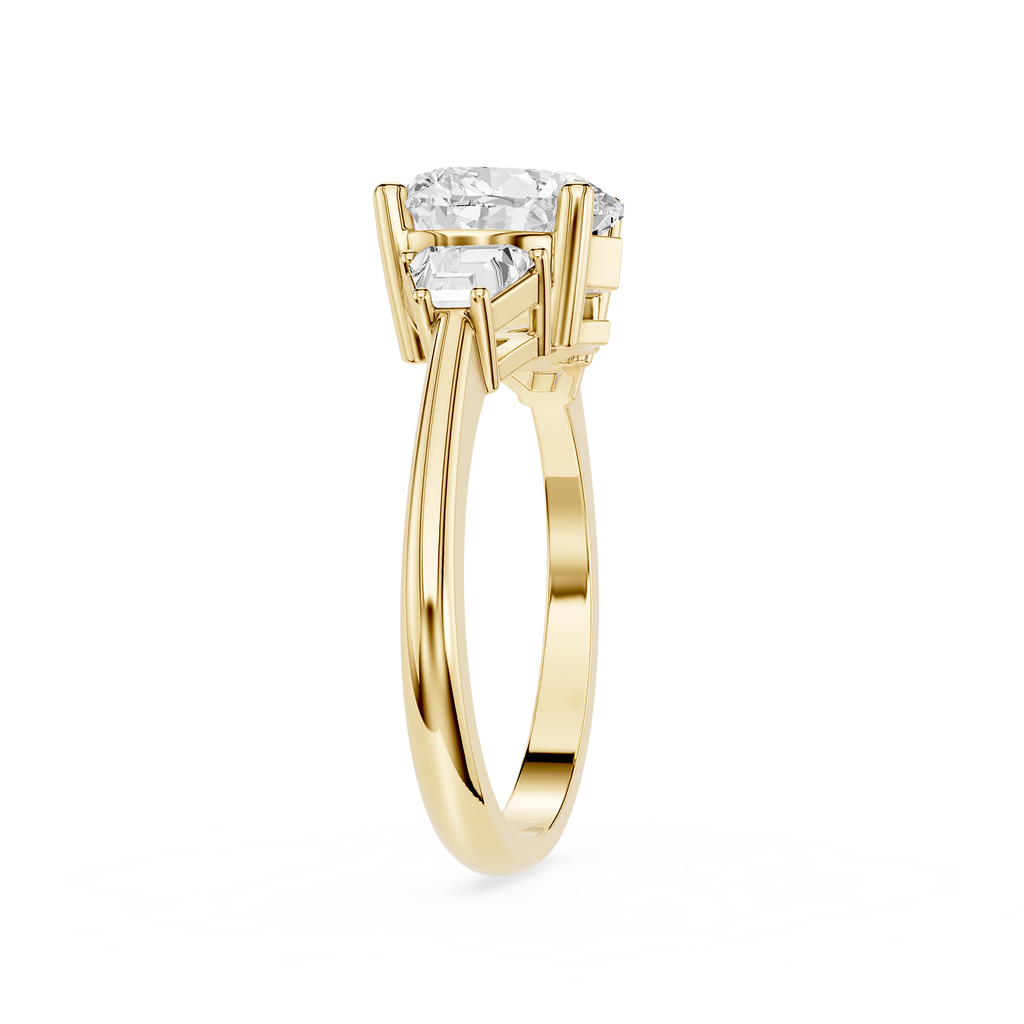 Gold ring with a diamond on a white background