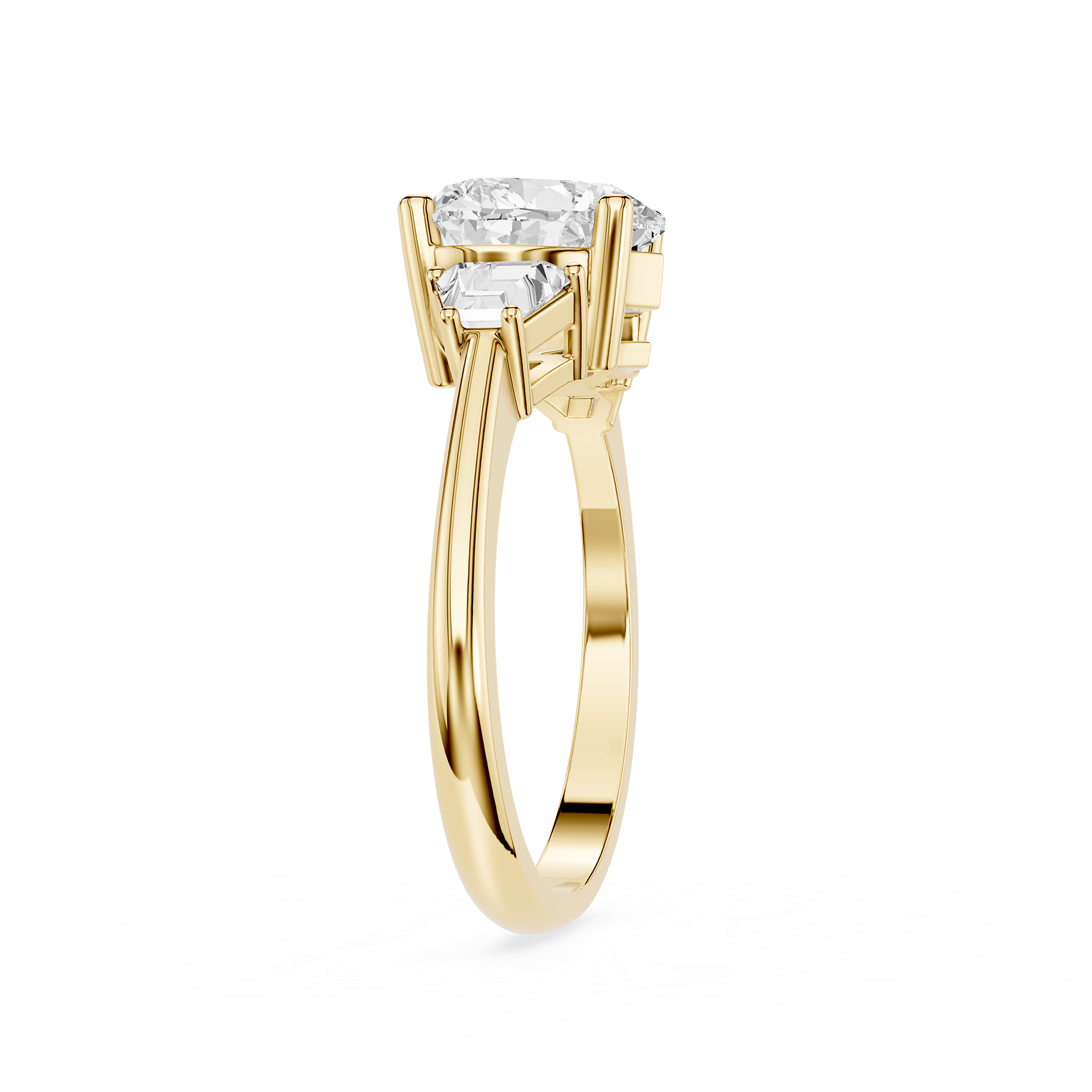 Gold ring with a diamond on a white background