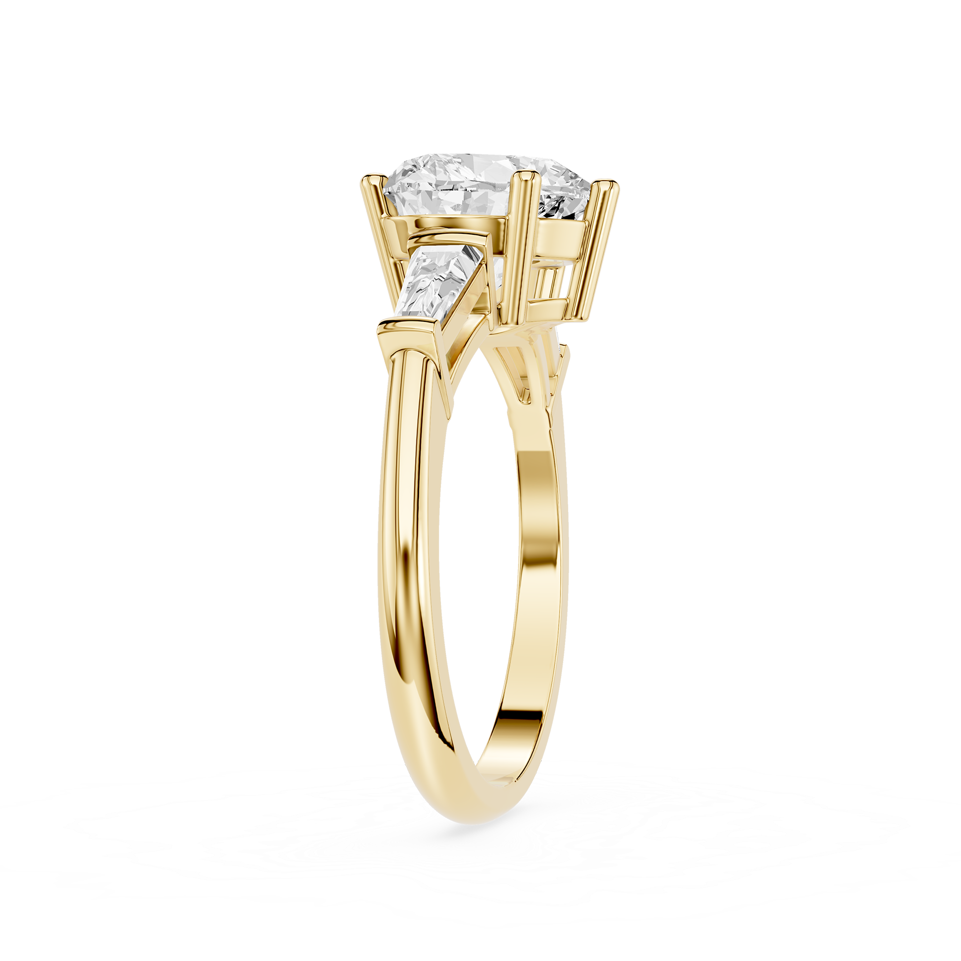 Gold ring with diamond on a white background