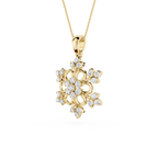 Gold necklace with a diamond pendant on a white background