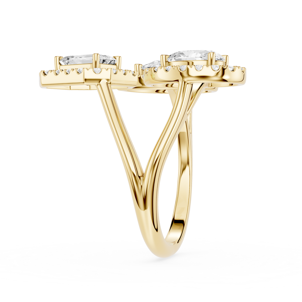 Gold ring with diamonds on a white background