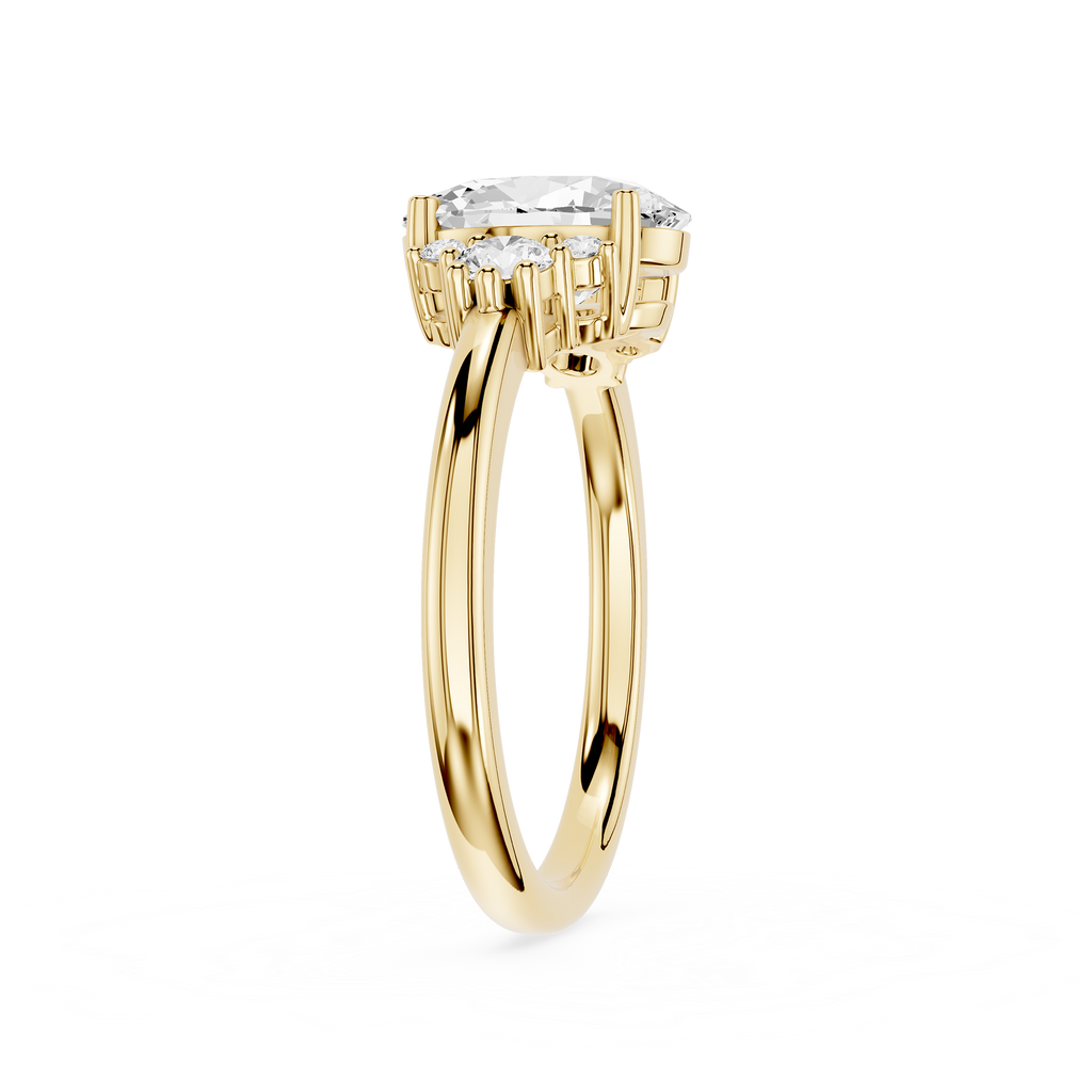 Gold ring with a diamond on a white background