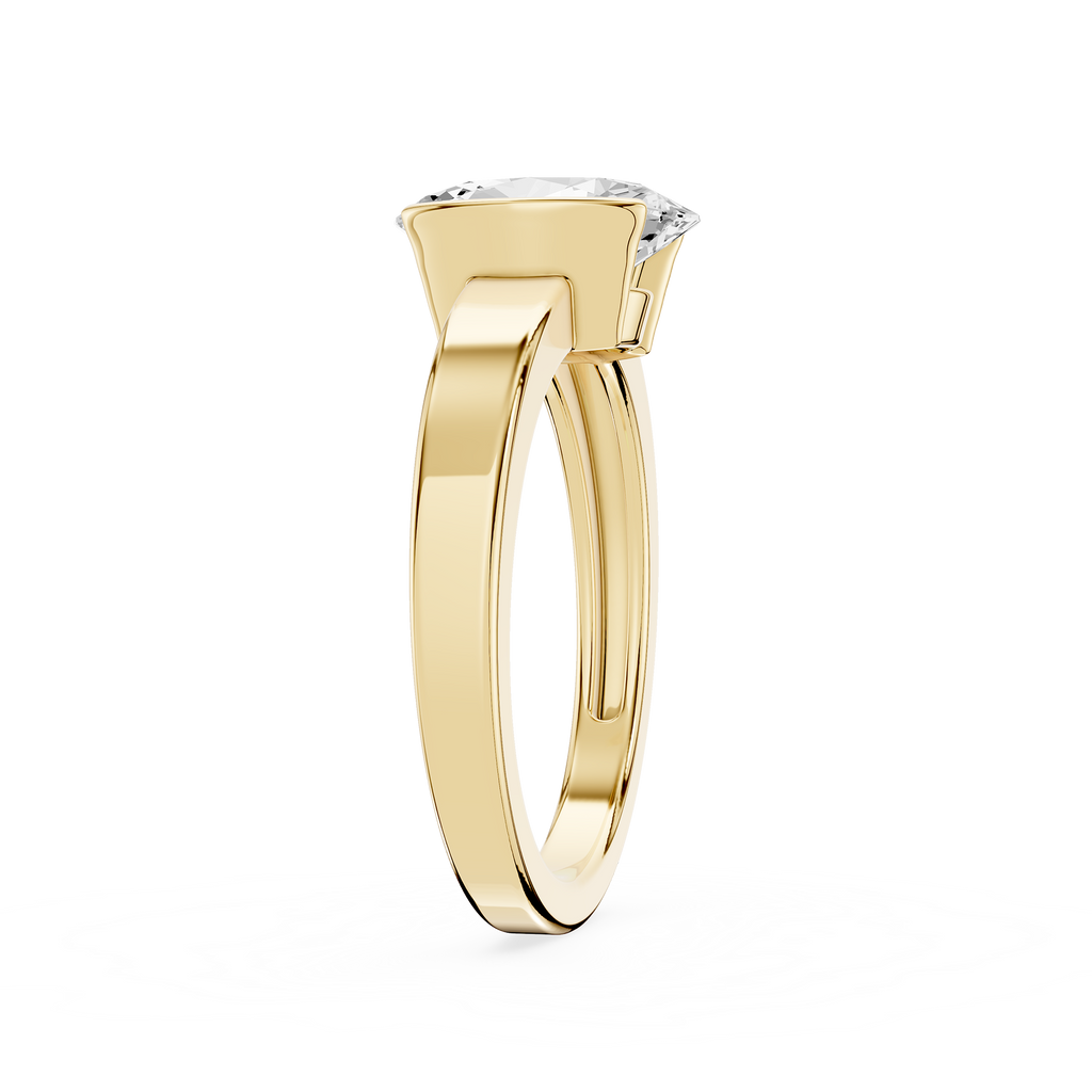 Gold ring with a diamond on a white background