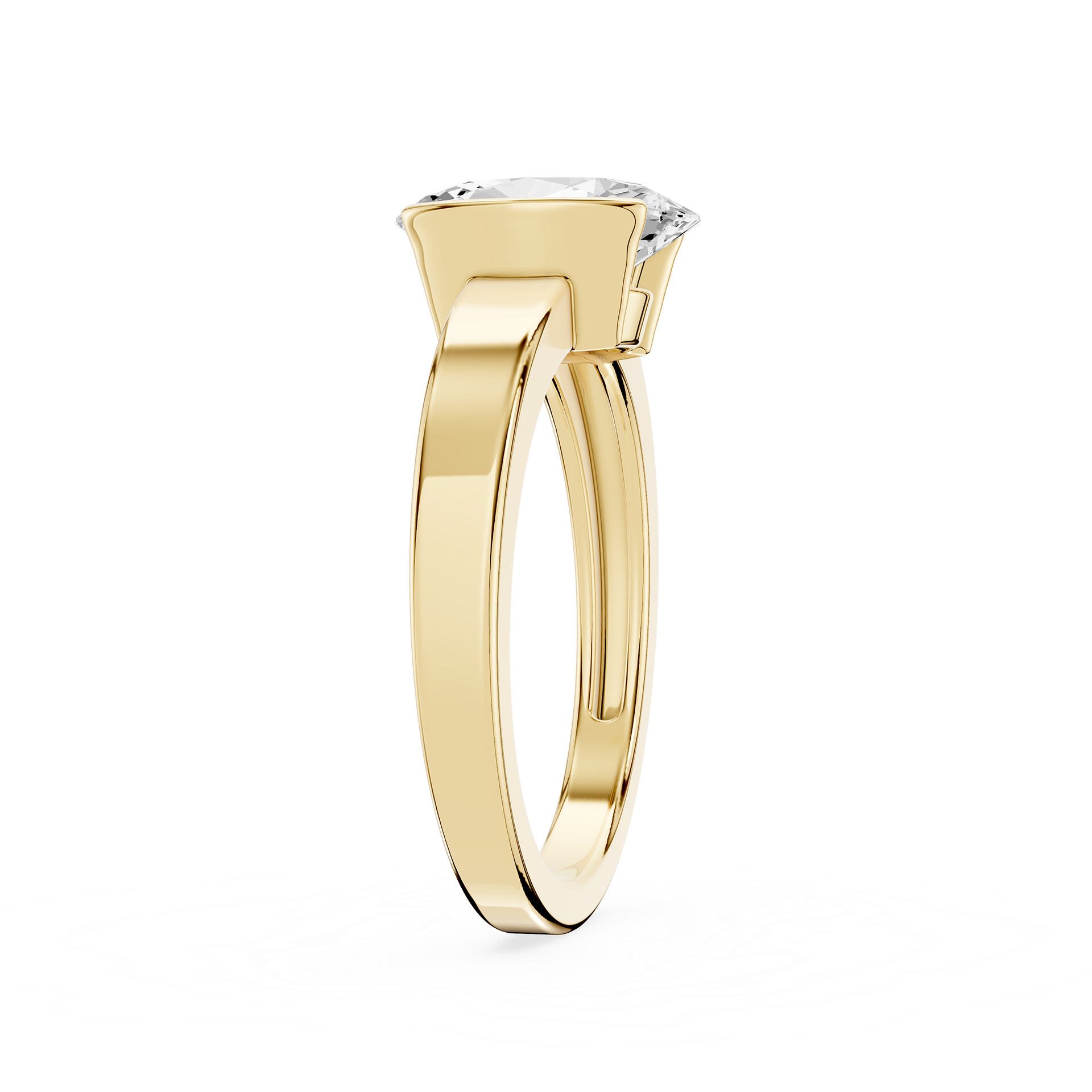 Gold ring with a diamond on a white background