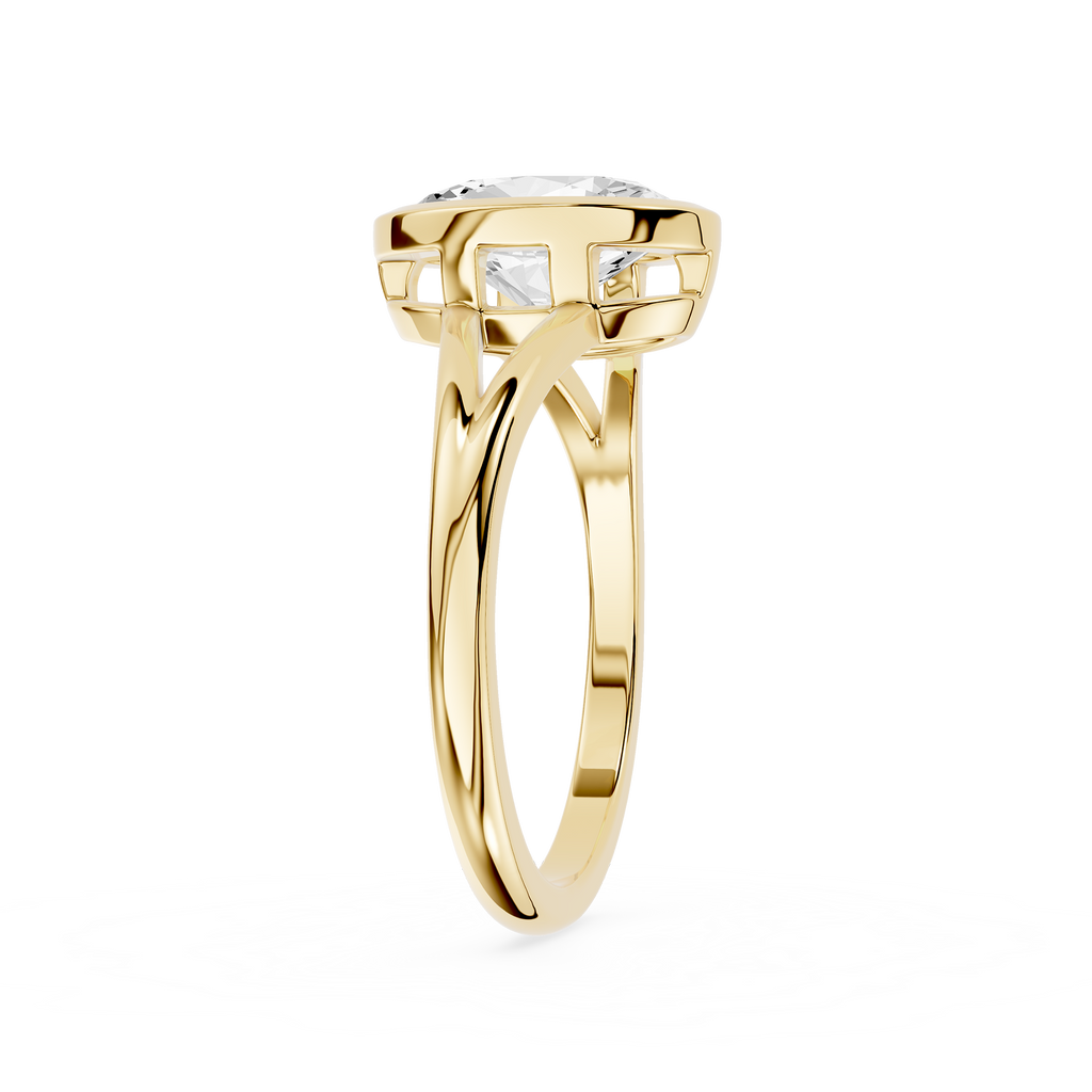 Gold ring with a diamond on a white background