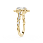 Gold ring with diamond accents on a white background