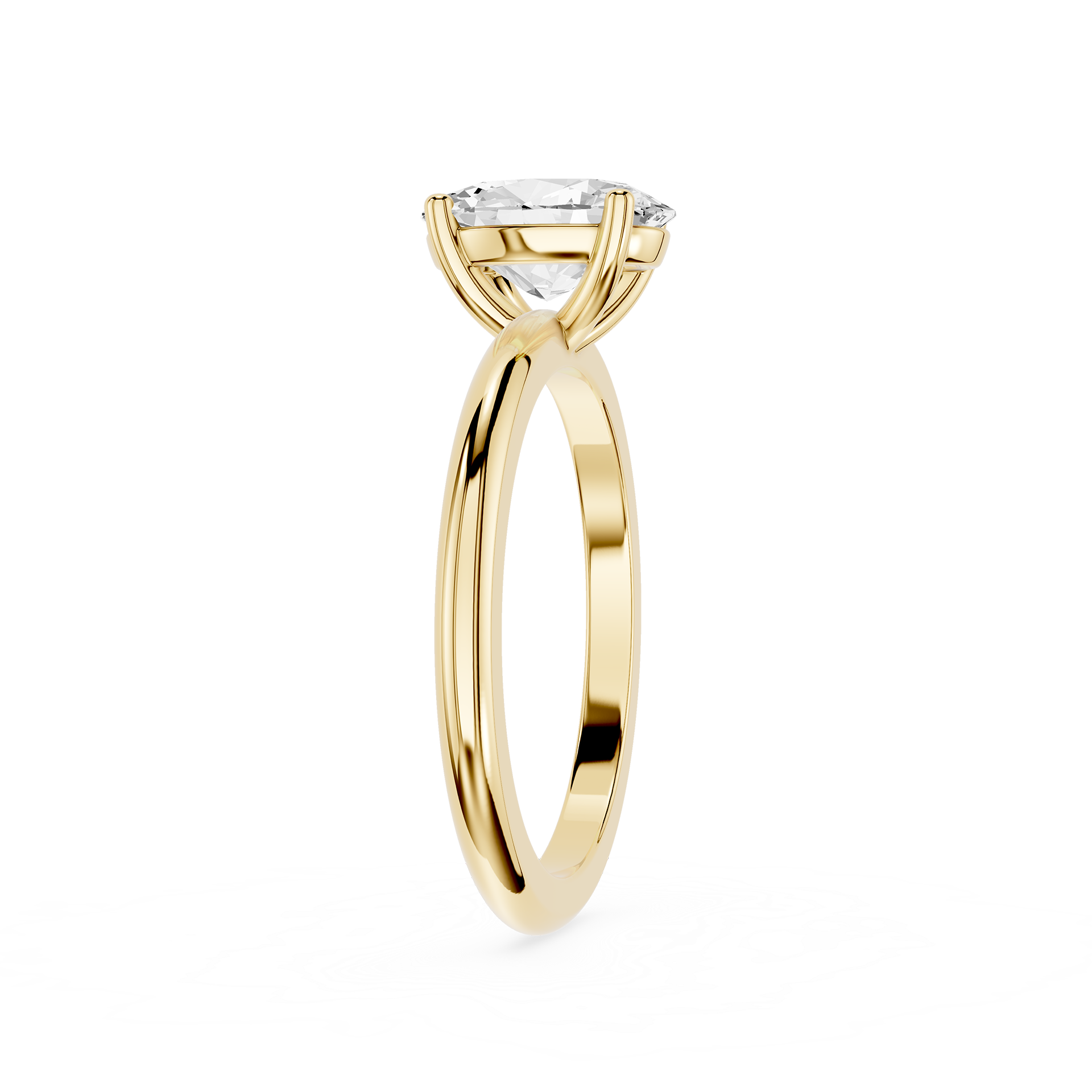 Gold ring with a diamond on a white background