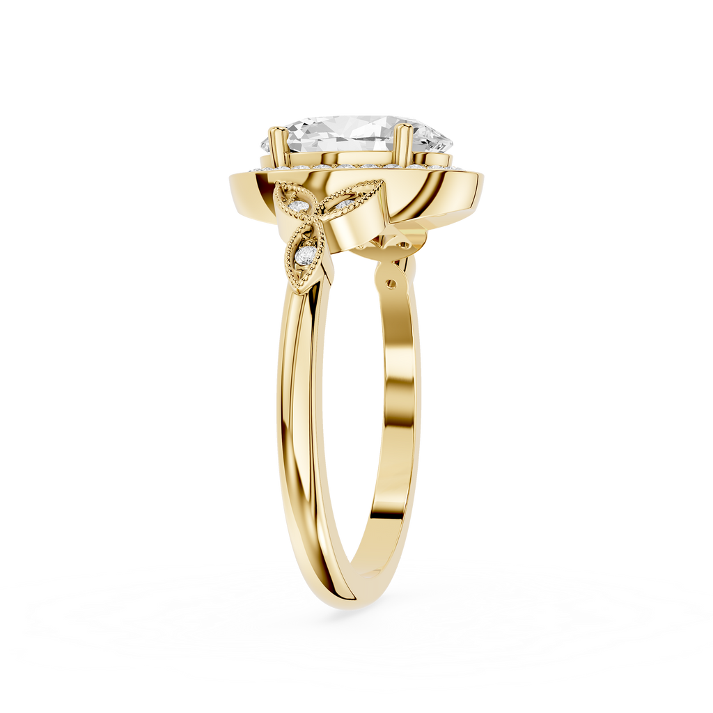 Gold ring with a diamond on a white background