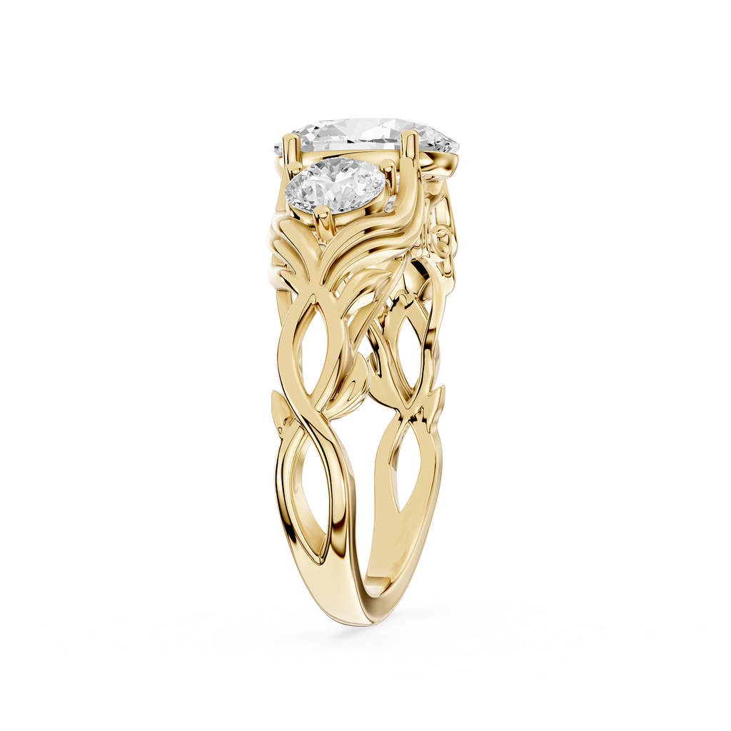 Gold ring with diamond on a white background