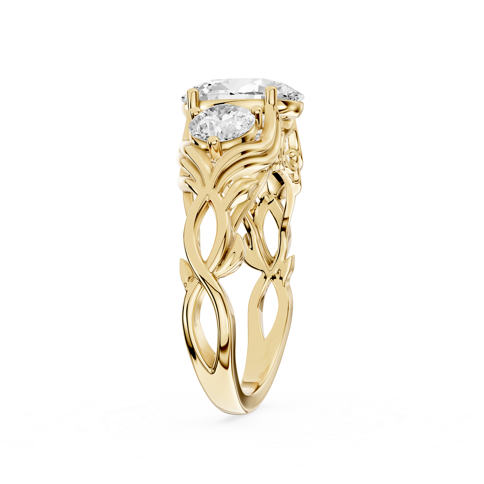 Gold ring with diamond on a white background