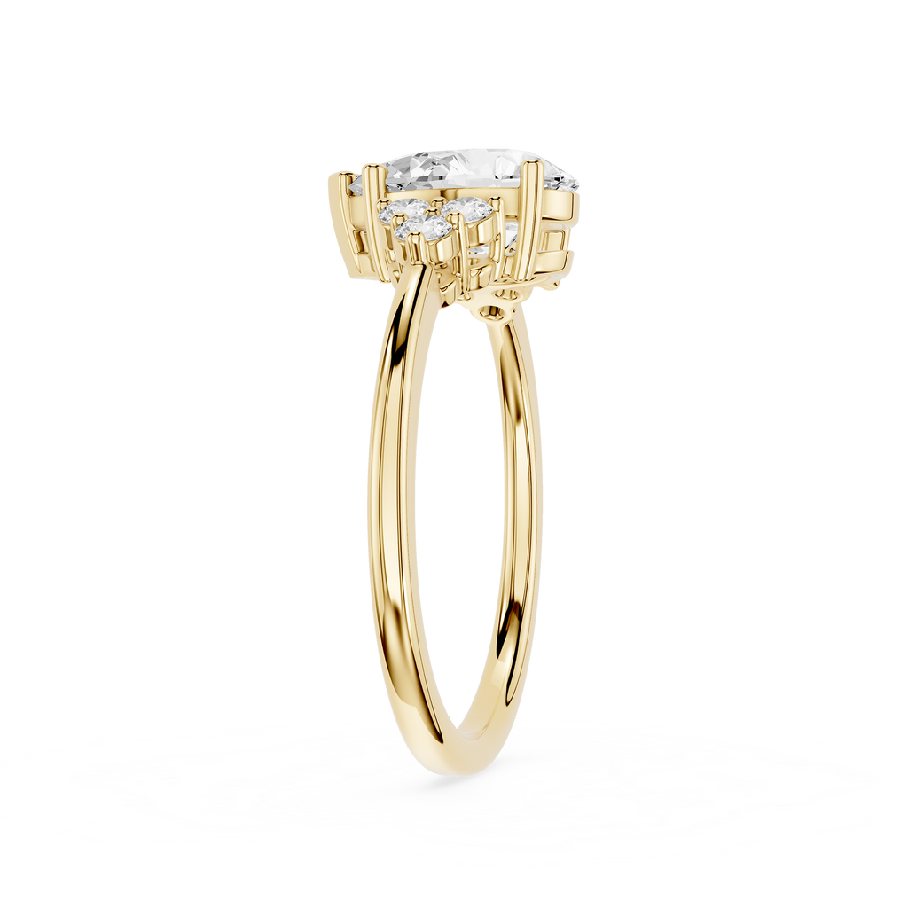 Gold ring with a diamond on a white background