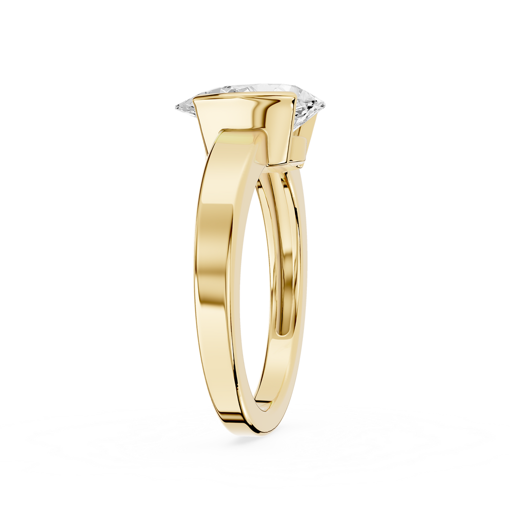Gold ring with a diamond on a white background