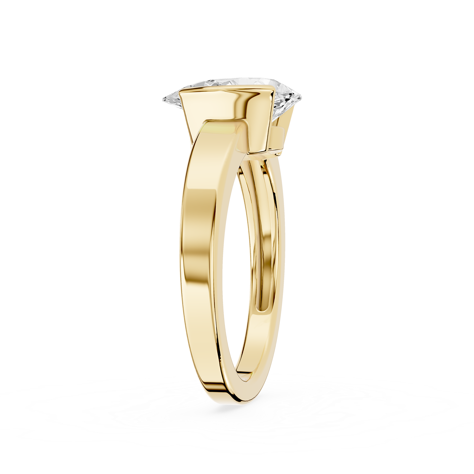 Gold ring with a diamond on a white background