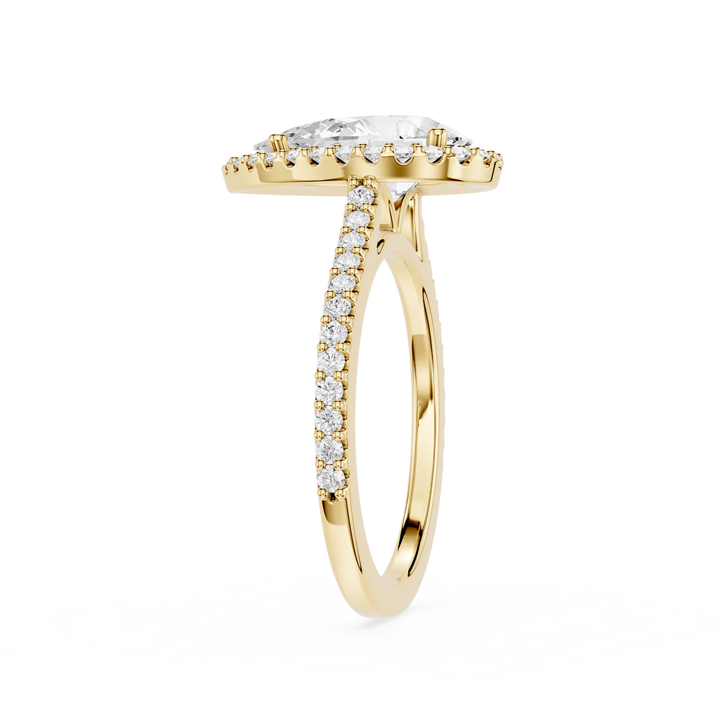 Gold ring with a diamond on a white background