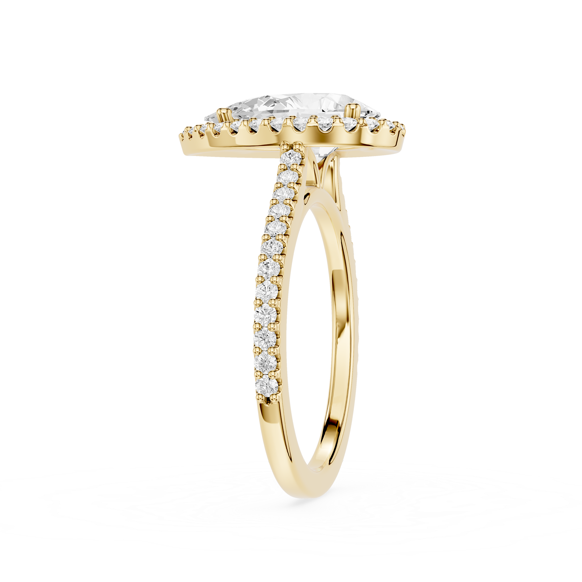 Gold ring with a diamond on a white background
