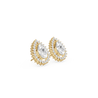Gold earrings with clear gemstones on a white background