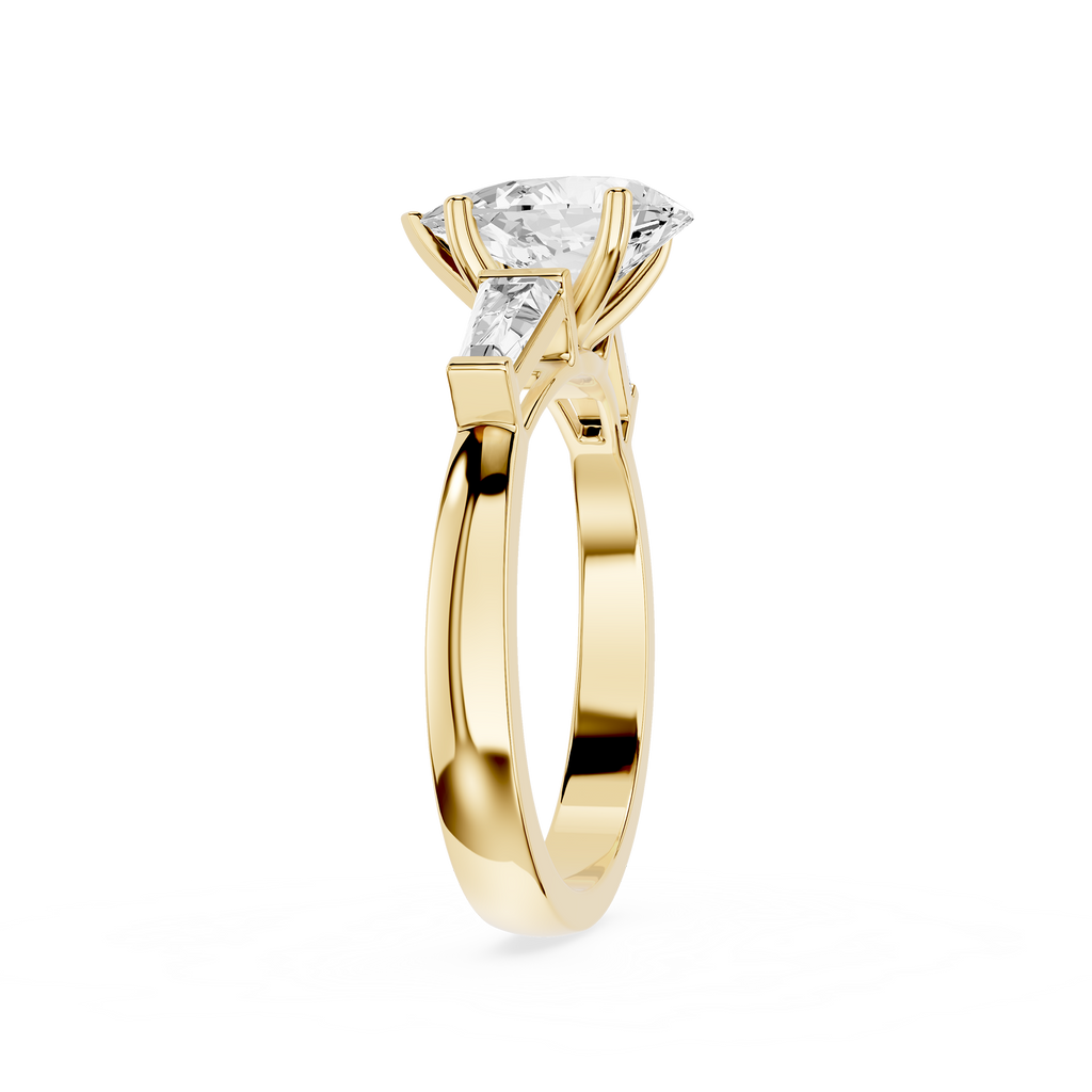 Gold ring with a diamond on a white background