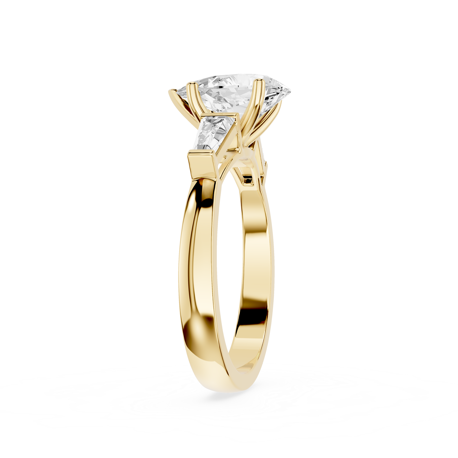 Gold ring with a diamond on a white background