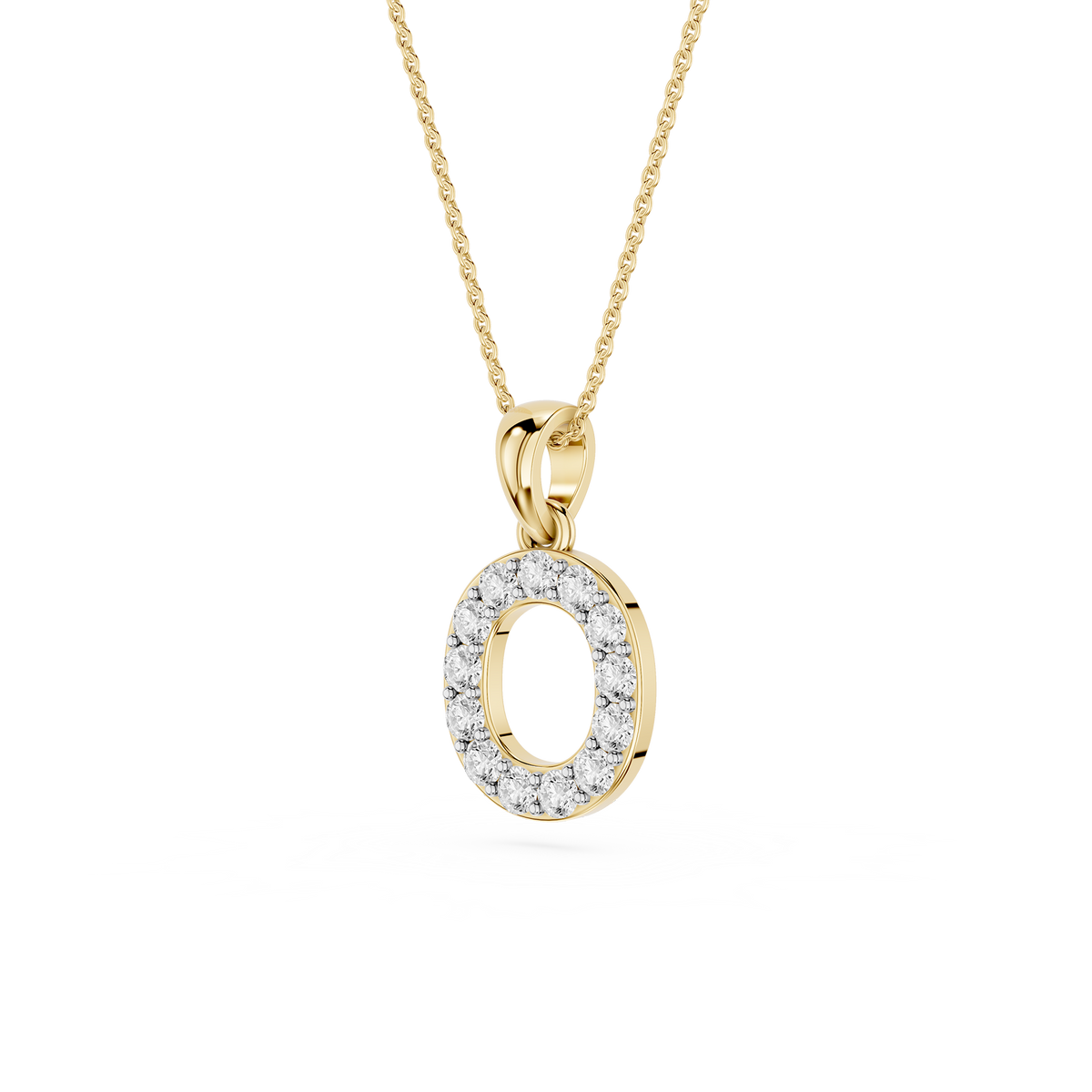 Side View Of Personalized Pave Letter O Lab Grown Diamond Pendant