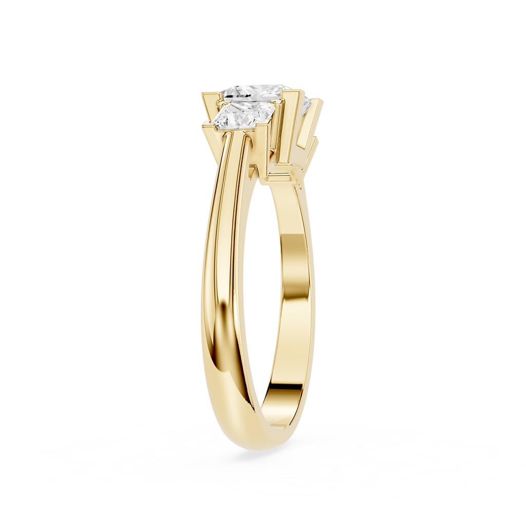 Diamond ring with a white gold band on a white background