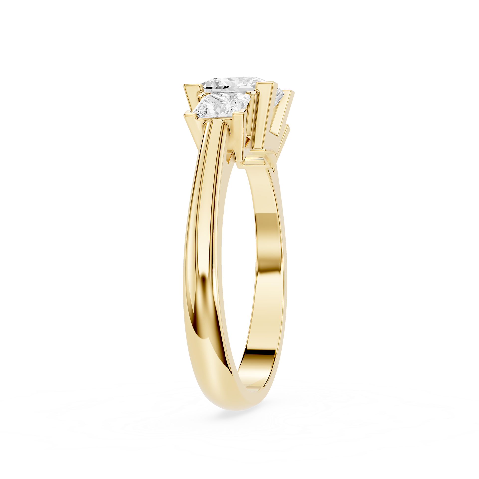 Diamond ring with a white gold band on a white background