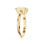 Side View Of Yellow Gold Radiant Cut Lab Diamond Double Claw Prong Engagement Ring.