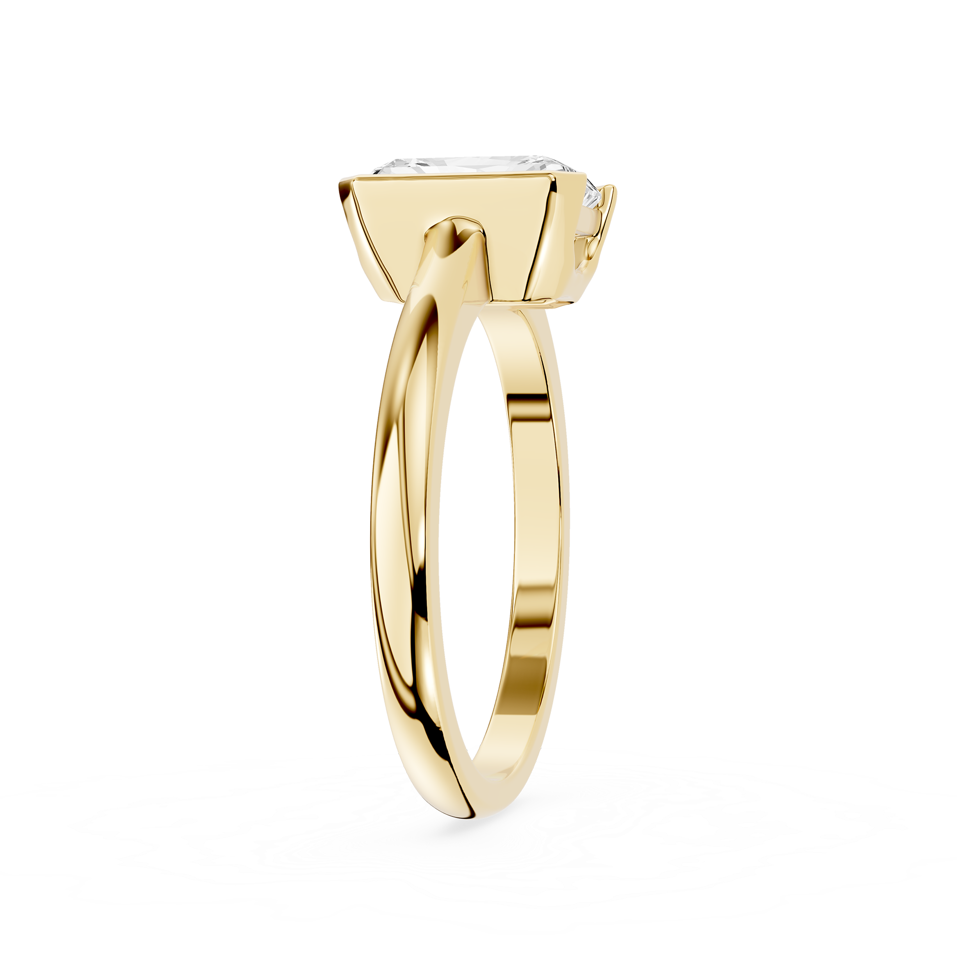 Gold ring with a diamond on a white background