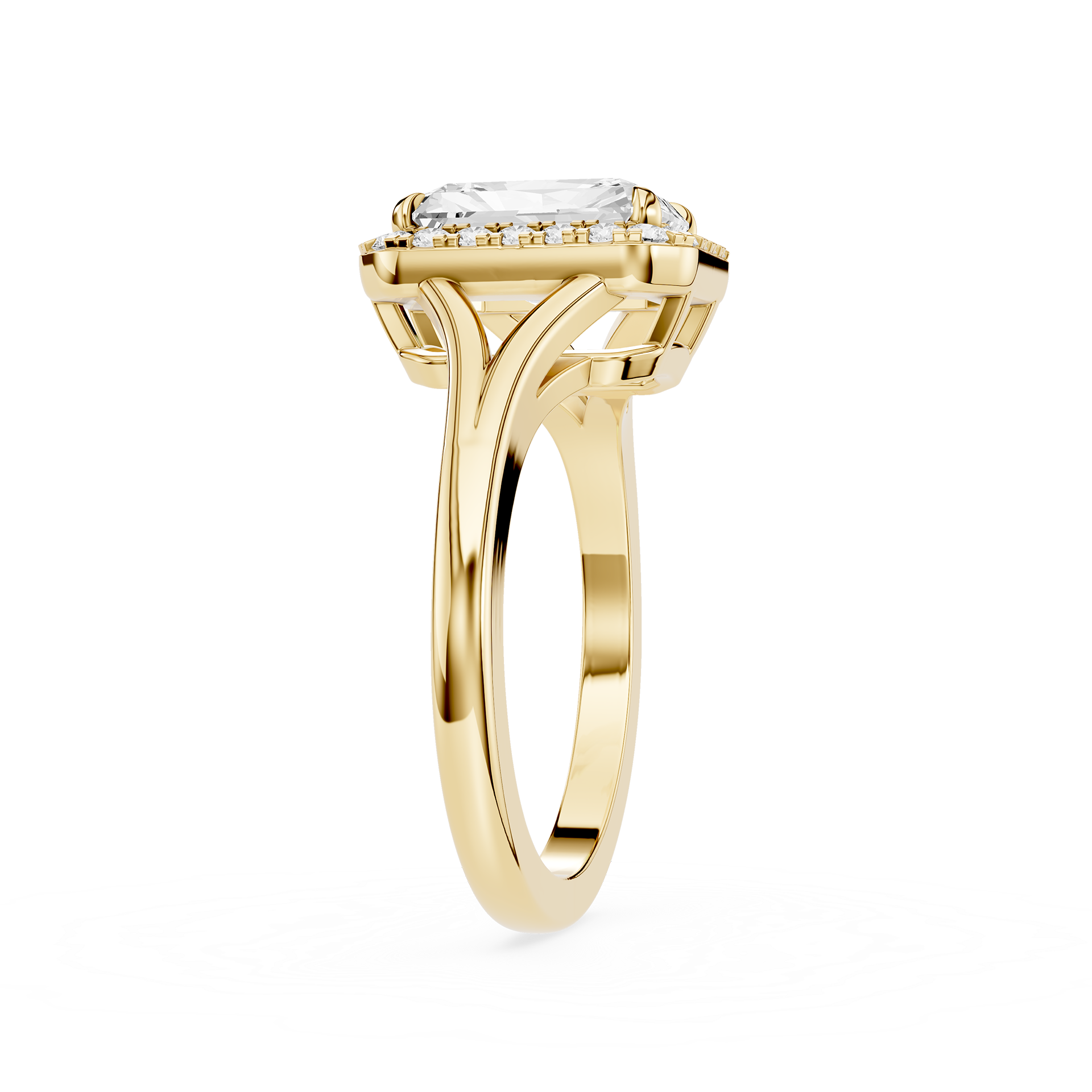 Gold ring with a diamond on a white background