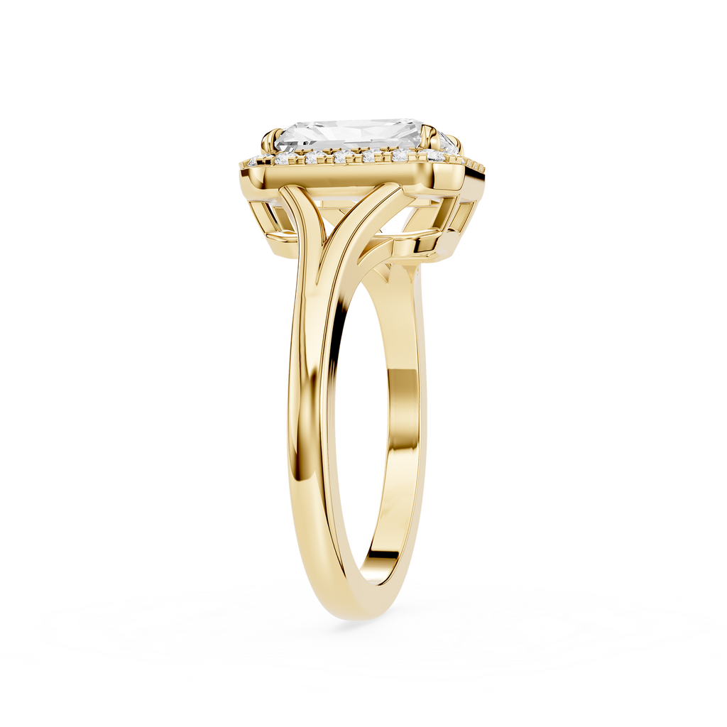 Gold ring with a diamond on a white background