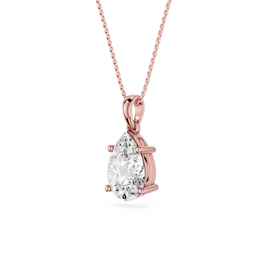Side View Of Rose Gold 2 Ct Pear Shape Lab Grown Diamond Pendant in 4 Prong Setting