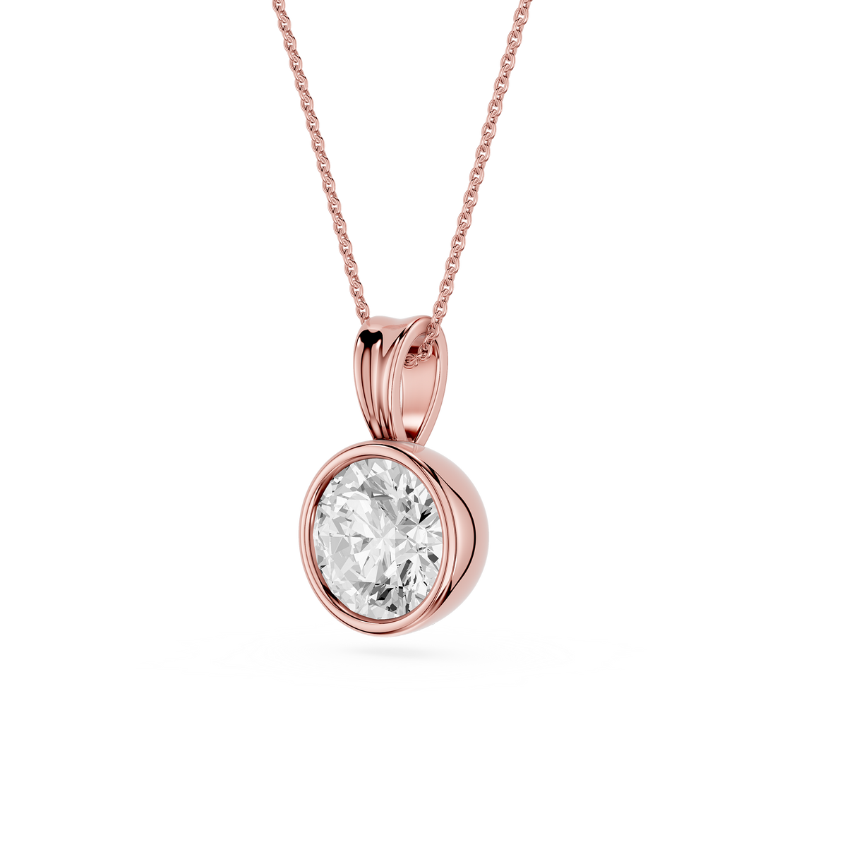 Rose gold pendant with a diamond on a white background
