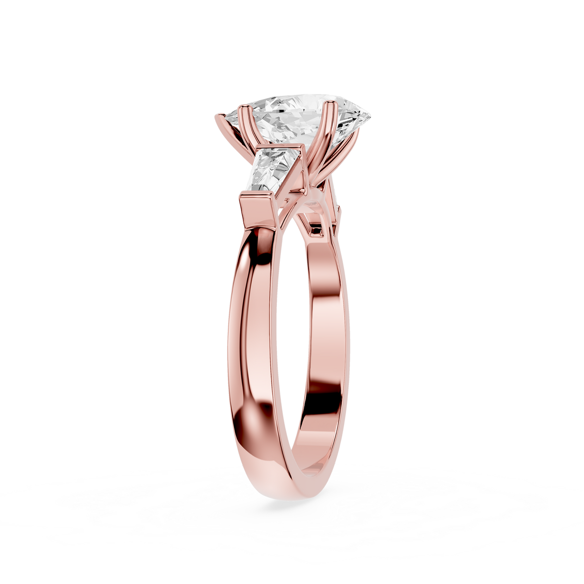 Rose gold 3 CT Pear Cut Lab Grown Diamond Three Stone Engagement Ring