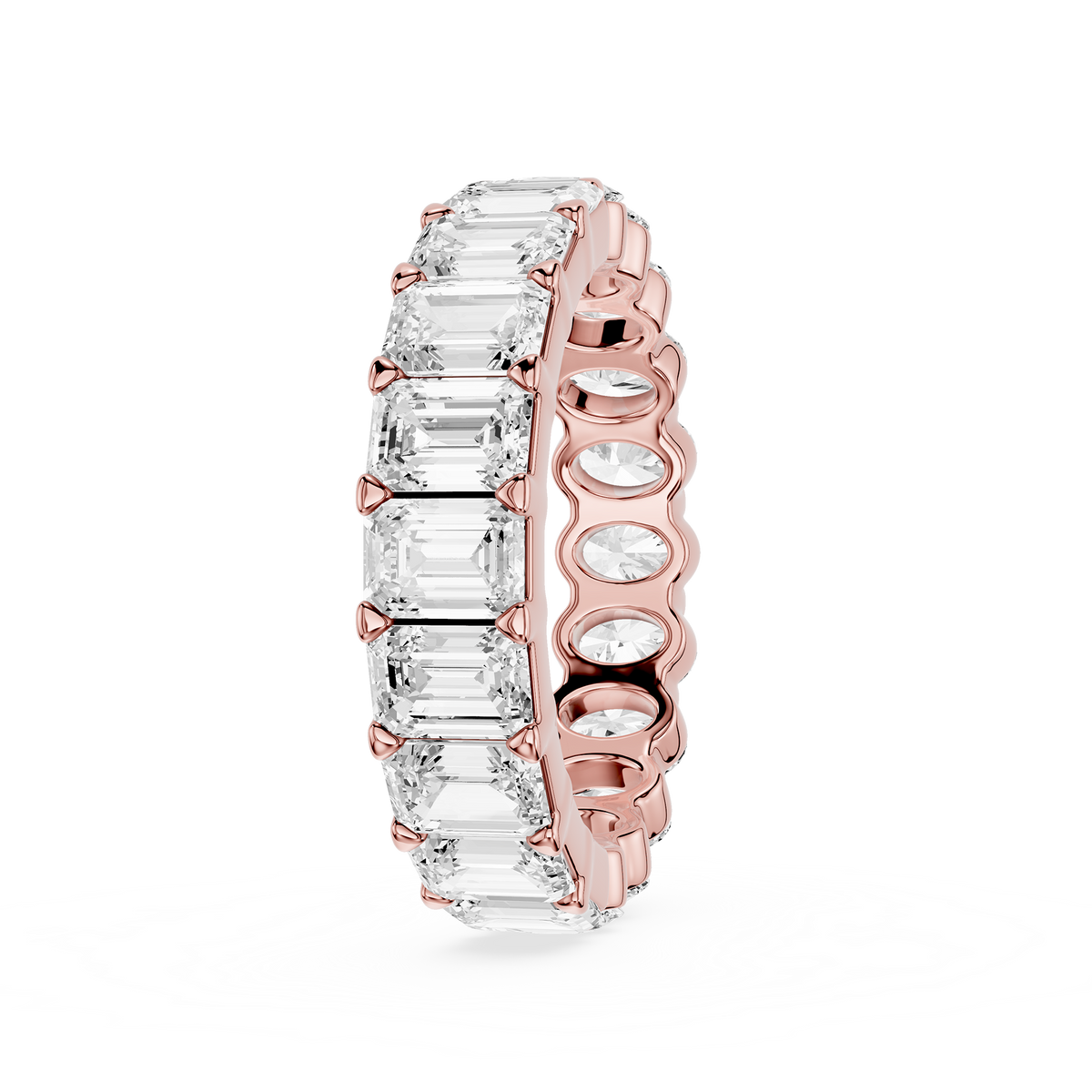 Side View Of Rose Gold 4.4 CT Emerald and Oval Cut Lab Grown Diamond Eternity Band