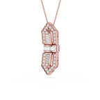 Rose gold necklace with diamond pendant on a white background
