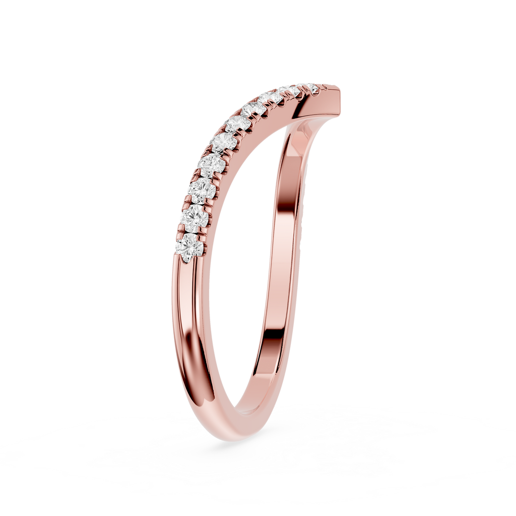 Rose gold ring with small diamonds on a white background